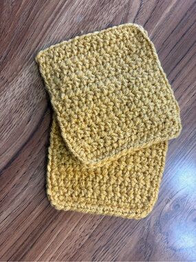 Handmade Crocheted Square Coasters - Mustard Yellow